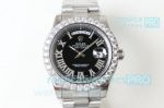 N9 Swiss Rolex Presidential Day-Date II Diamond Bezel Replica Watch SS Black Dial